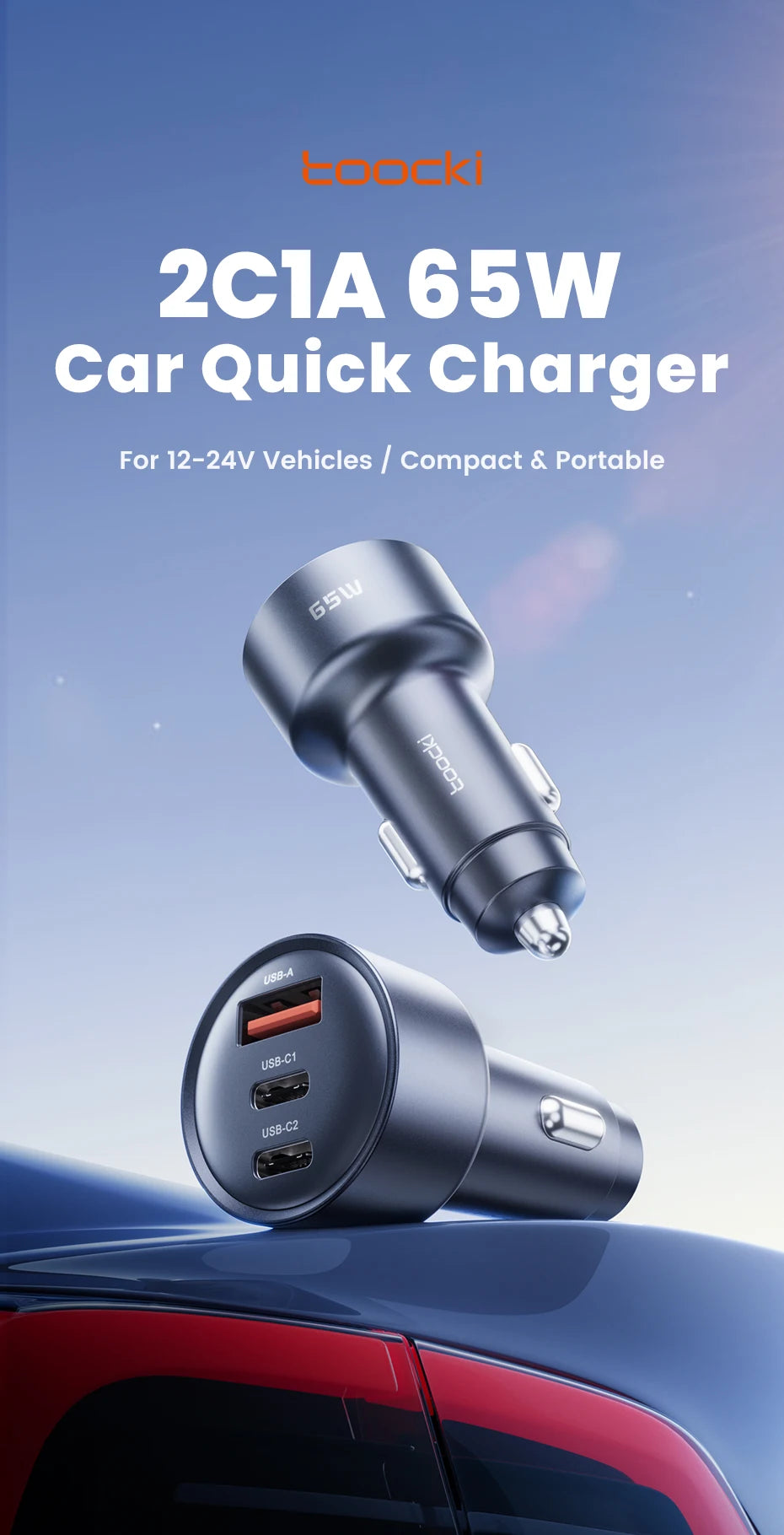 Toocki 65W Car Charger PD 35W Fast Charge for iPhone 16 15 14 Samsung S24 AFC USB C Car Phone Charger for Xiaomi Huawei Realme
