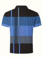 Men Black Blue Gray Geometric Color Block Polo Shirt Lapel Short Sleeve Breathable Casual Summer Golf Daily Tops