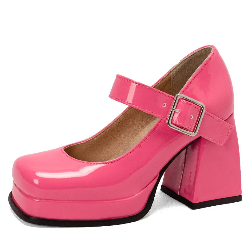 Women's High Heels Pumps Mary Jane Shoes Platform Pink Black Wine Red White Block Heeled Working Party Dance Wedding Shoe Female