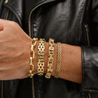 Gold Color Men's Chain Bracelet,Hiphop Stainless Steel Chunky Chain Wristband,Rock Punk Jewelry Gift for Dad Son BBF Him
