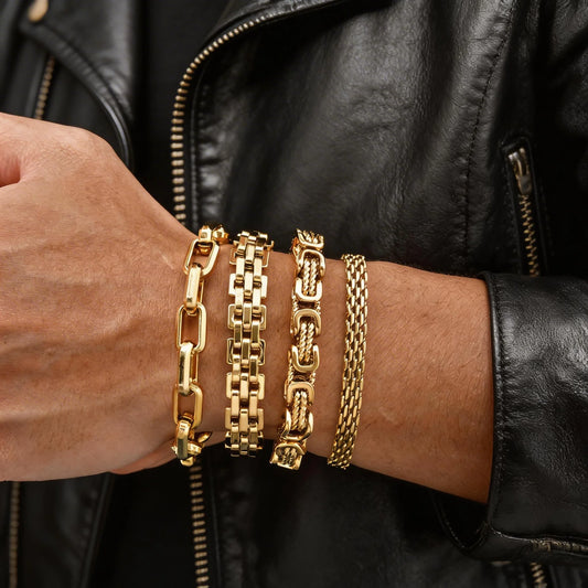 Gold Color Men's Chain Bracelet,Hiphop Stainless Steel Chunky Chain Wristband,Rock Punk Jewelry Gift for Dad Son BBF Him