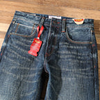 22oz Heavyweight 100% Cotton Washed Men's Selvedge Denim Jeans Taiwan Hand-spun Yarn Plant-dyed Standard Straight Fit Pants 5KM