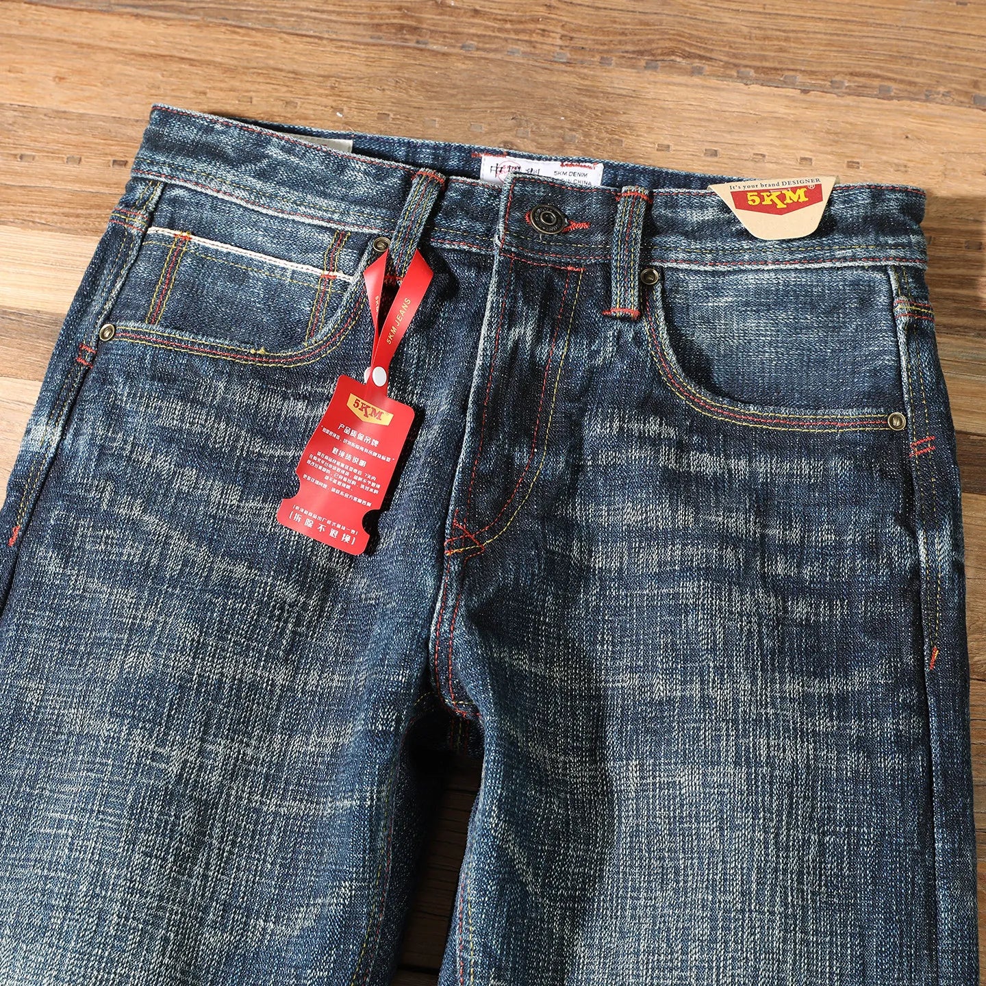 22oz Heavyweight 100% Cotton Washed Men's Selvedge Denim Jeans Taiwan Hand-spun Yarn Plant-dyed Standard Straight Fit Pants 5KM