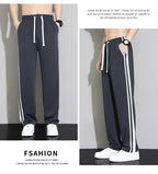 Summer New Men Sweatpants Joggers Straight Pants Neutral Breathable Loose Outdoor Quick Drying Fabric Striped Casual Trouser