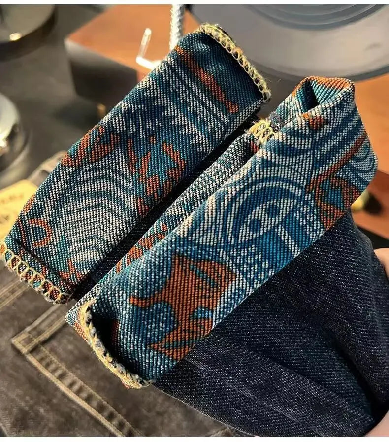 Men's Denim Pants Are Worn Washed Embroidered Smple Straight and Slim Fit With Small Legs