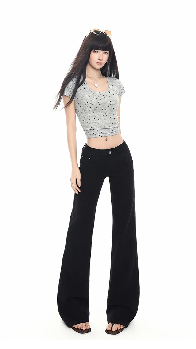 2026 New Ladies American Vintage Washed Micro Flare Denim Pants High Waist Slim Lazy Floor-Length Retro Street Long Jeans