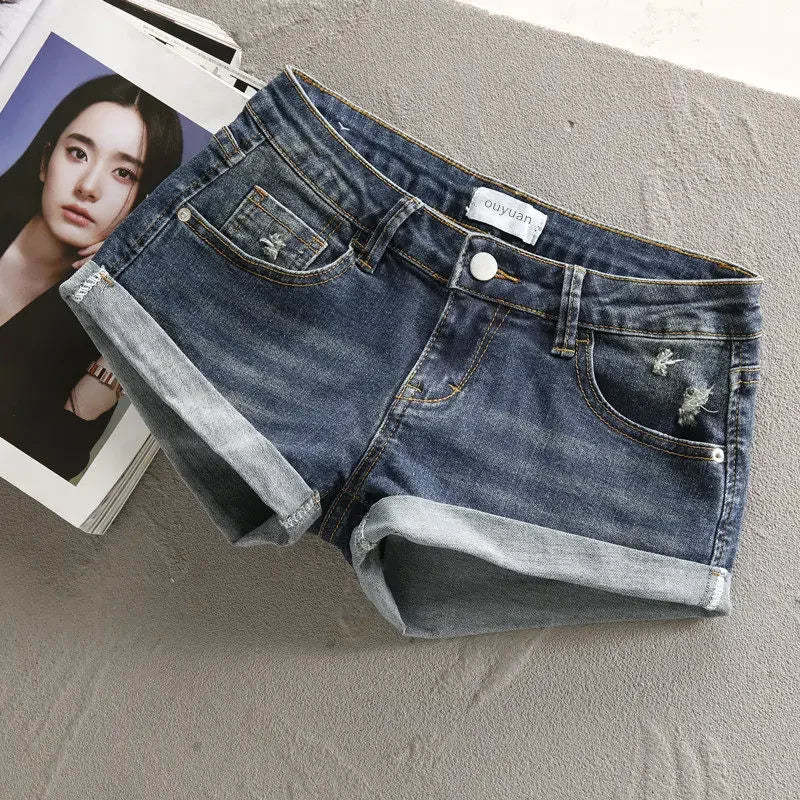 Low Waist Y2k Shorts Denim Slim Stretch Hip Sexy Super Short 2026 Summer Micro Mini Curled Booty Shorts