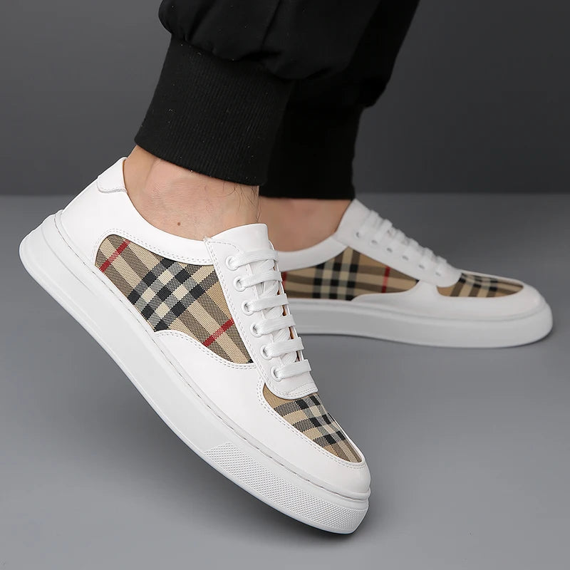 Men Classic Checkered Patchwork Thick Soled Casual Board Shoes Shock-absorbing Breathable Fashionable Commuting Street Shoes