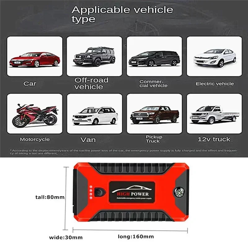 EAFC 12V Portable Car Jump Starter Power Bank with Battery Booster Charger Auto Emergency Start-up Lighting - Vehicle Starting D