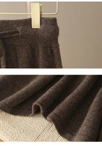 Autumn And Winter100% Pure Wool Skirt Women's Long Pocket Small A Skirt High Waist Slim Cashmere Knit A-Line Skirt