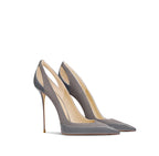 French style gray patent leather patchwork design with a sense of autumn new style pointed toe slim heel high heels for women