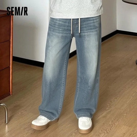 Semir Men Pants Denim American Vintage Loose Straight Leg Trendy Fashion Comfort Commute 2026 Summer Casual Style Top