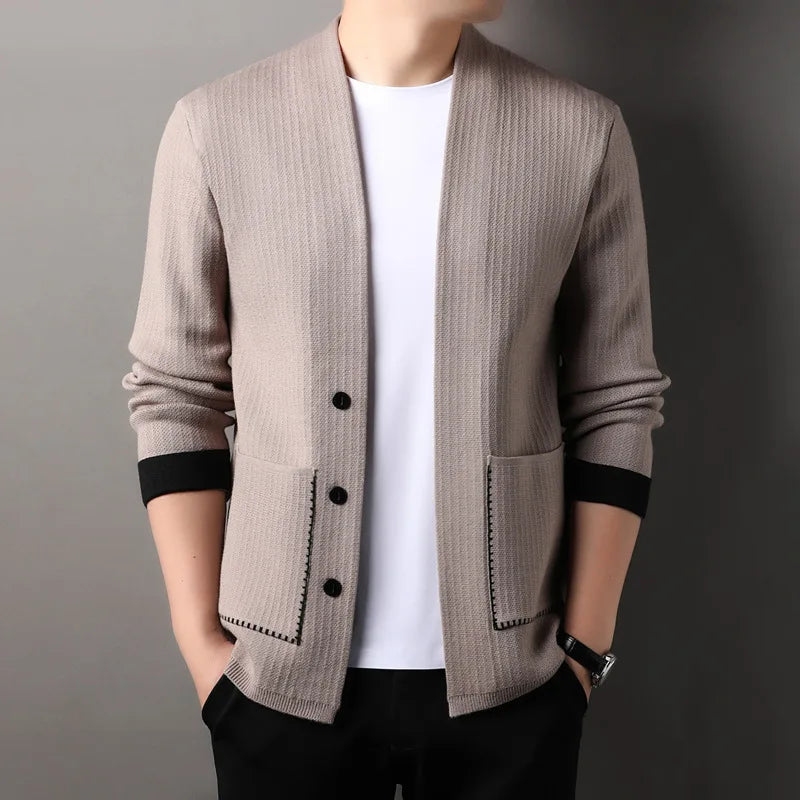 Solid Color Men's Knitted Cardigan Spring Autumn New Fashion Casual Wearable Sweater Middle-aged Coat