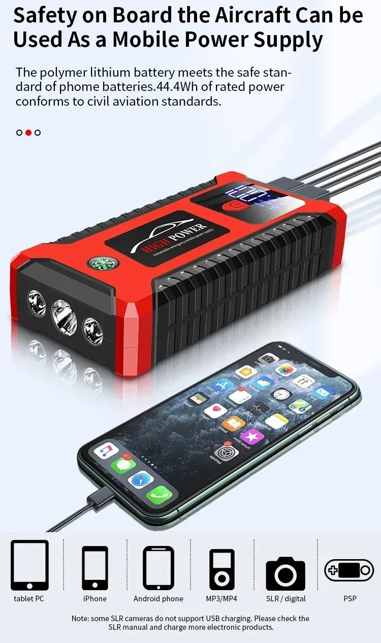 EAFC 12V Portable Car Jump Starter Power Bank with Battery Booster Charger Auto Emergency Start-up Lighting - Vehicle Starting D