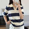 WinvyNee Summer Half Sleeved Women's Solid Polo Shirt Casual Cotton Striped Top T-shirt Women Clothing Casual Knitted A1002022