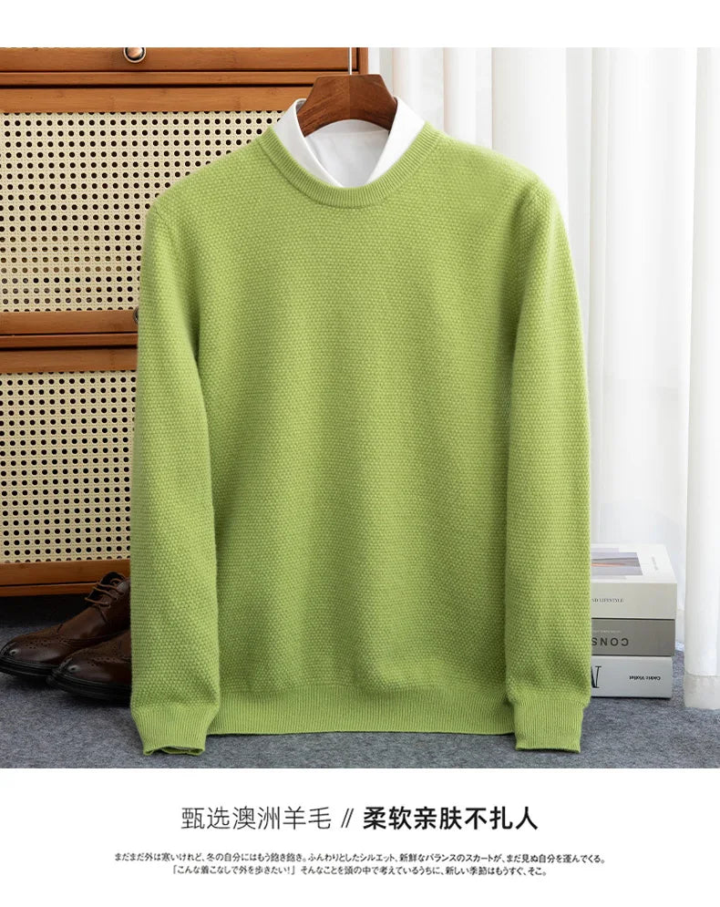 Autumn And Winter 100% Pure Wool Men's Round Neck Thick Solid Color Sweater Business Casual Knitting Bottoming Shirt