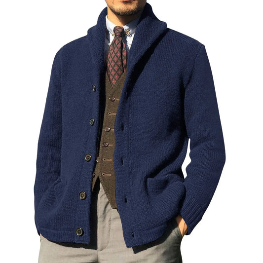 Casual Fashion Men's Lapel Pure Cardigan Solid Color Sweater in Autumn and Winter Warm Knitted Jacket