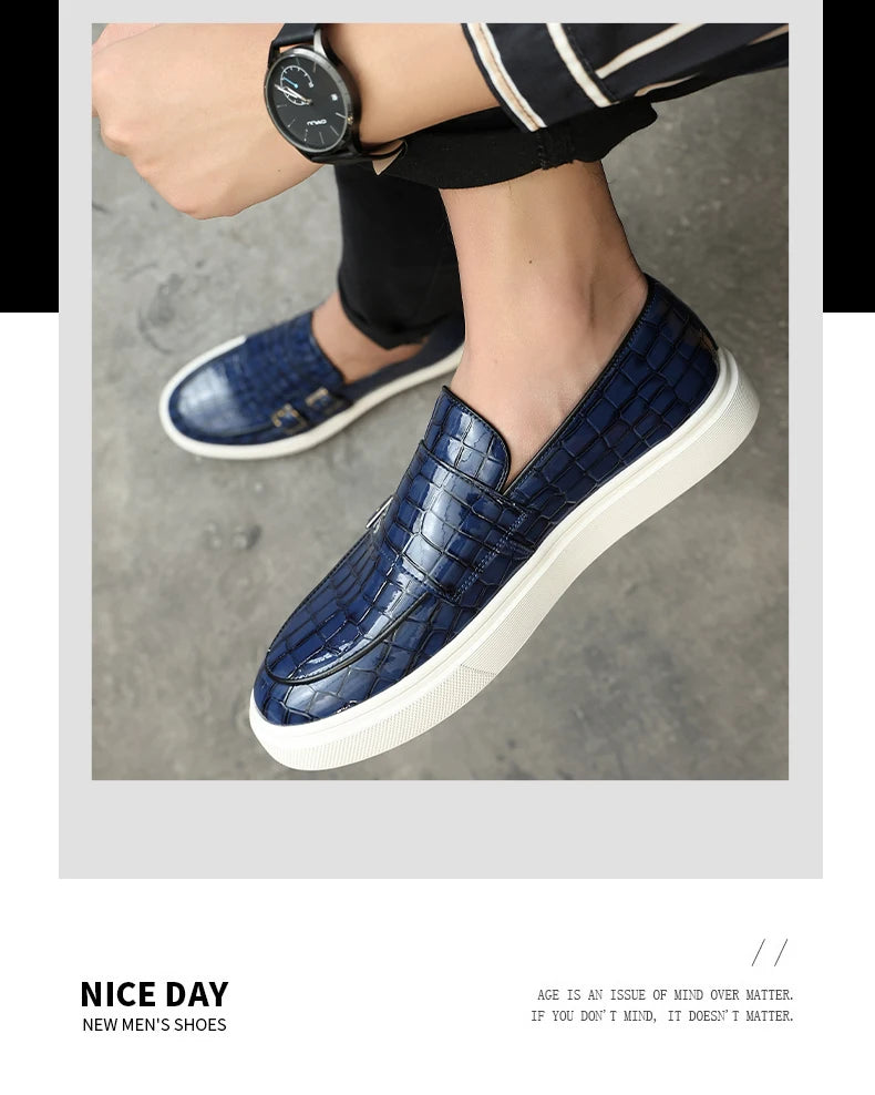New Black Sneakers Men Vulcanize Shoes Yellow Crocodile Pattern Slip-On Size 38-46 Zapatos De Hombre Men Shoes