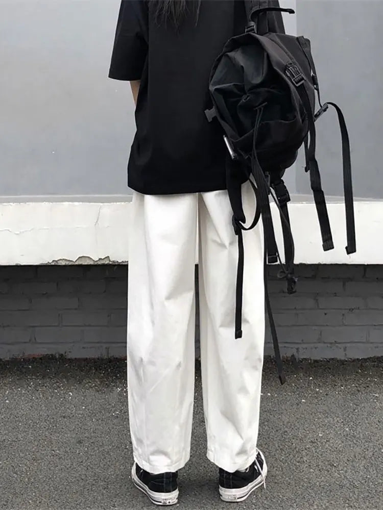 Spring Summer White Cotton Baggy Pants Men Y2k Straight Casual Trousers Loose Wide leg Cargo Pants Male Korean Fashion