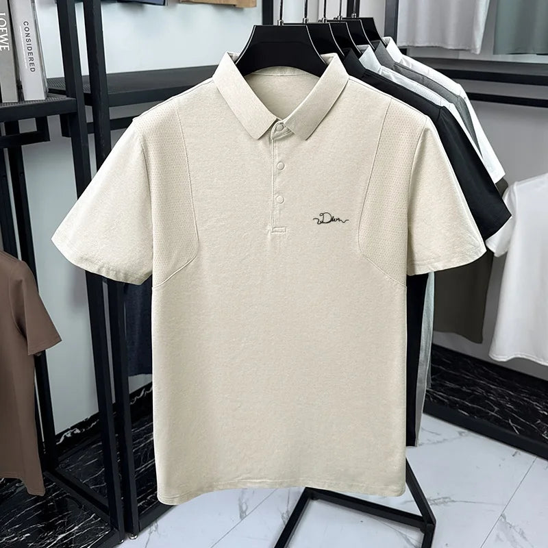 men's summer short sleeved sports polo shirt letter printed breathable t-shirt with air holes casual fashionable men's clothing