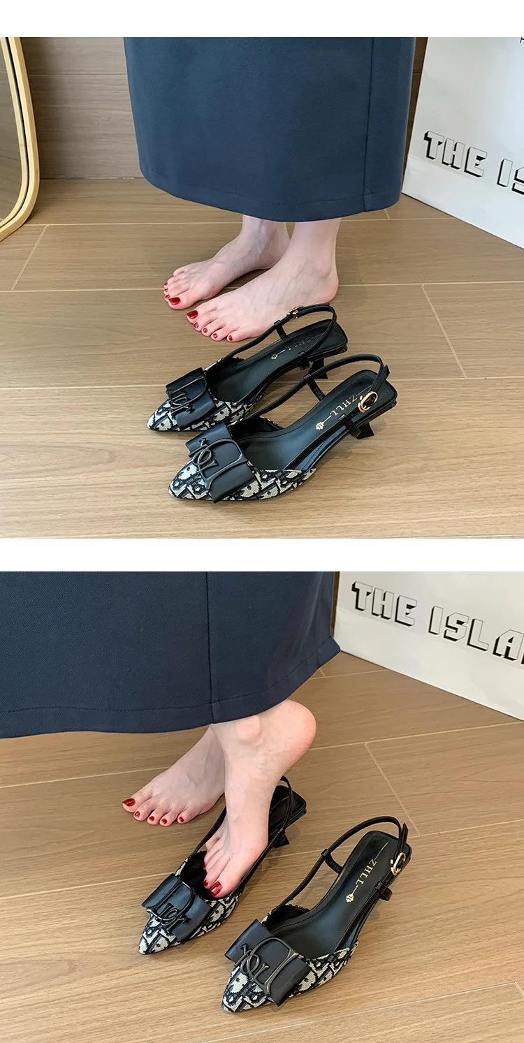 French Style Pointed Toe Backless Heeled Sandals Closed Toe Design Wide Width Plus Size Soft Comfortable High Heel Slip On Shoes