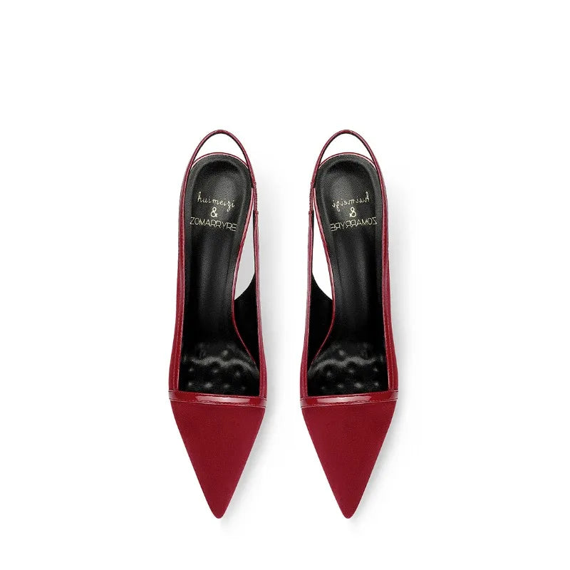 autumn new style wine red suede high-end versatile dress sandals elegant and beautiful pointed toe stiletto heels women's shoes