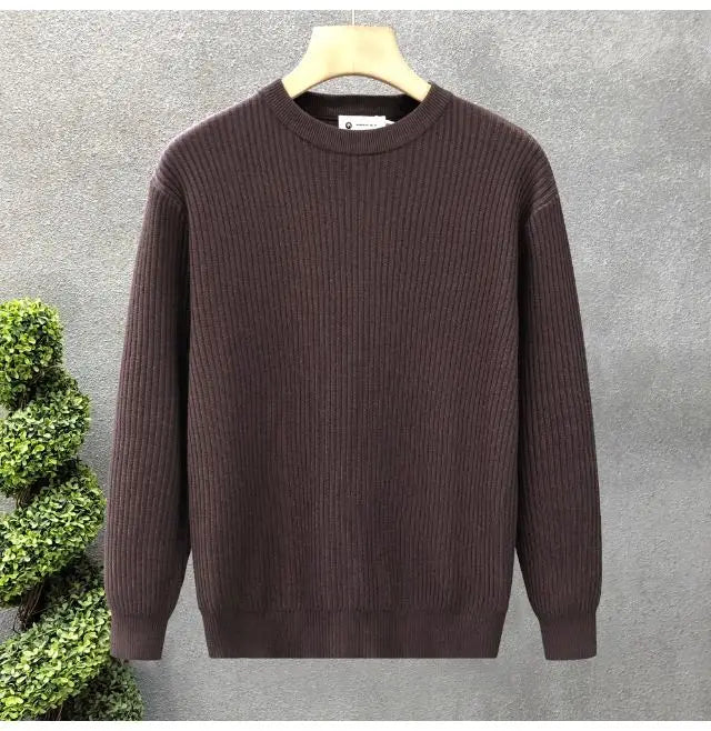 Korean Style Men's Sweater Vertical Stripes Round Neck Pullovers High Quality Inner Soft Knitted Fashion Versatile Undershirt