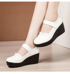 6cm Small Size 32-43 Comfortable Med Heels Pumps Soft Leather Mary Janes 2026 Women's Platform Wedges Shoes for Office Mom Dance