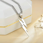 Punk Lightning Pendant Necklace for Men Boys,Waterproof Stainless Steel Pendant Necklace,Hip Hop Trendy Jewelry Gifts