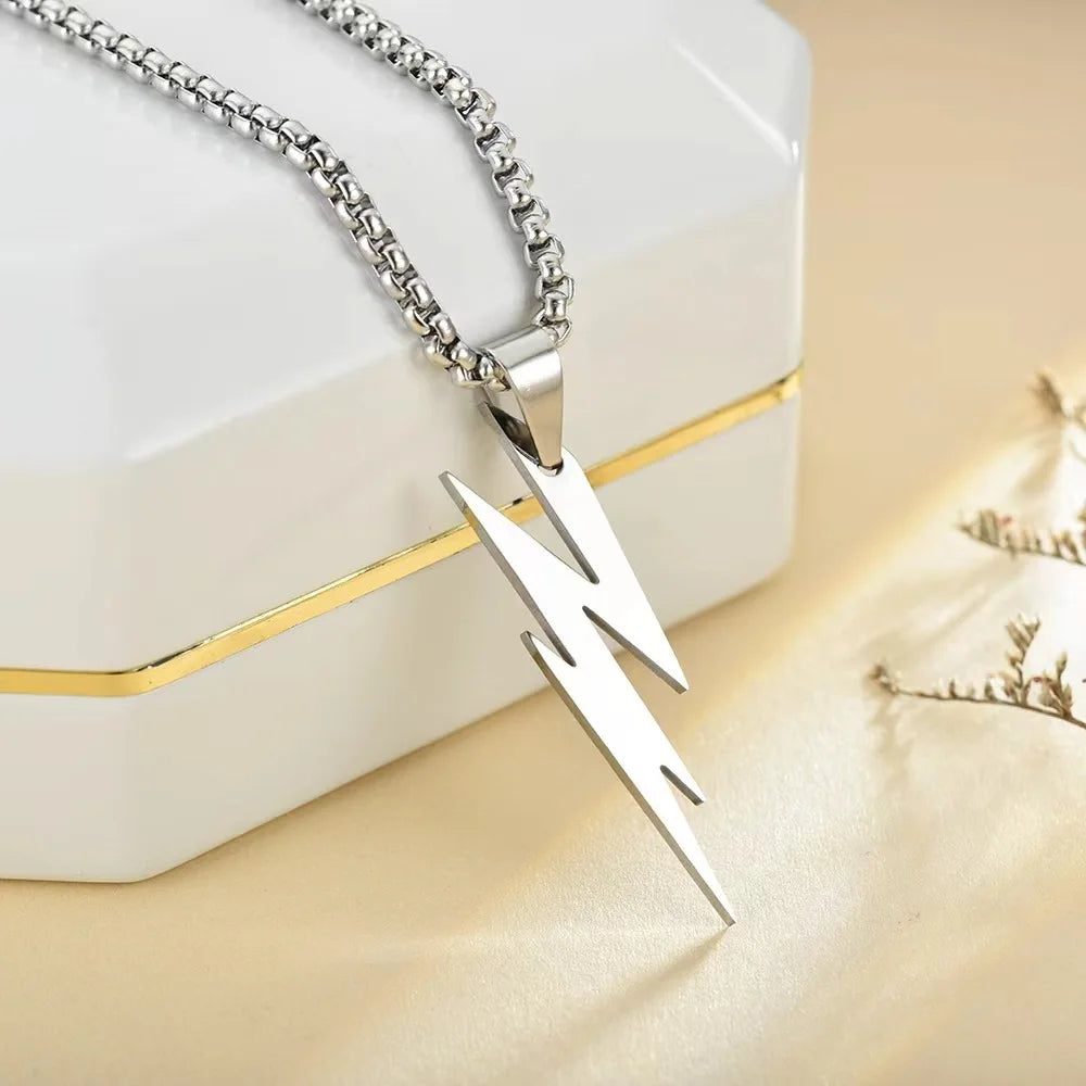 Punk Lightning Pendant Necklace for Men Boys,Waterproof Stainless Steel Pendant Necklace,Hip Hop Trendy Jewelry Gifts