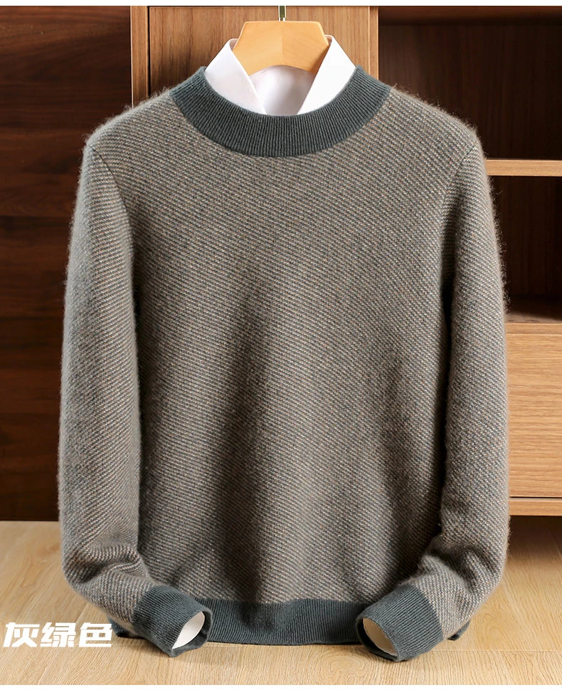 100% pure cashmere men's high-end brand semi-high neck thickened business casual autumn and winter mid-high neck base sweater