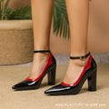 European American Pointed Toe Patent Leather Color Block Shoes Block Heel High Heels Elegant Fashion Casual Shallow Mouth Plus