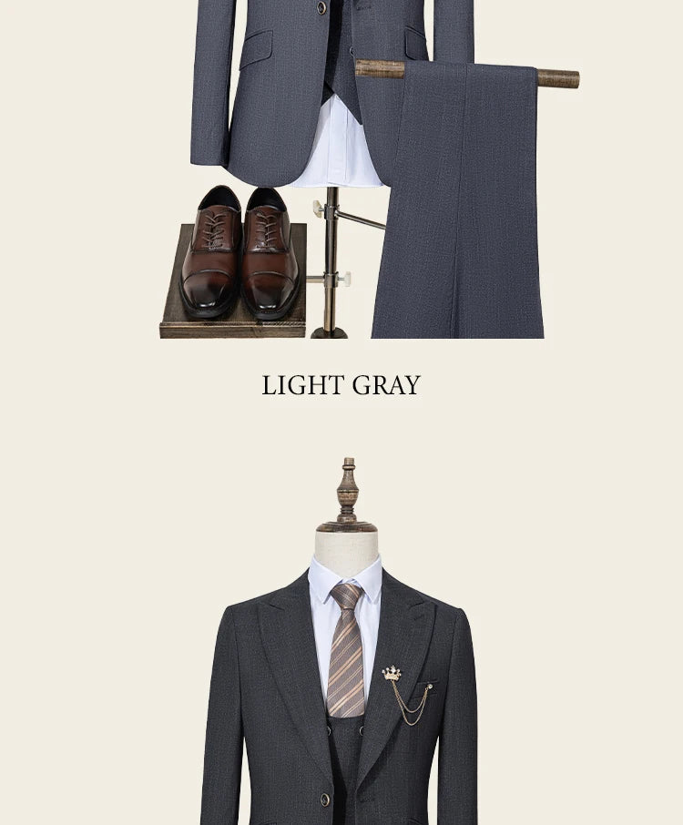 ST Cassy High-End Brand Formal Business Men's Suits Single Breasted Solid Color Slim Fit Suit Wedding Three-Piece