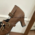 Sweet Lolita Cross Buckle Strap Women Mary Jane Shoes Fashion Multi Metal Buckle Shoes Retro Wedding Party Dress Ladies Pumps