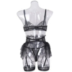 Toucheart 4 Piece Set Sexy Lingerie Set Lace Perspective Bra Women Mesh Patchwork Ruffled Skirt Garter Socks Sexy Underwear Suit