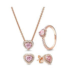 925 sterling silver heart-shaped ring necklace earrings sparkling luxury crystal women's jewelry set holiday surprise gift