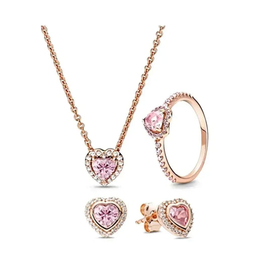925 sterling silver heart-shaped ring necklace earrings sparkling luxury crystal women's jewelry set holiday surprise gift