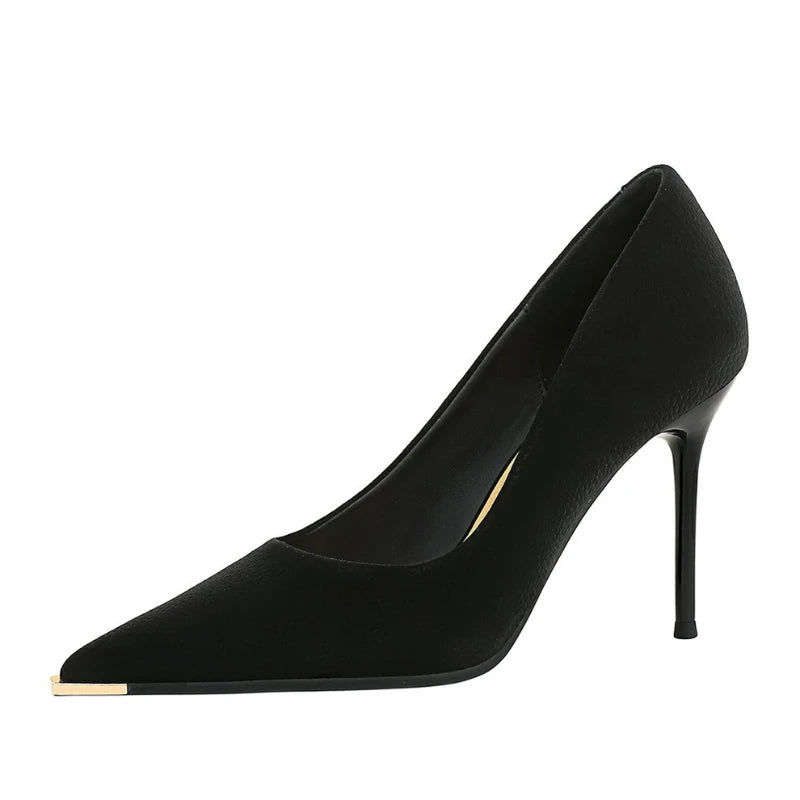 Banquet Fashion Metal Toe High Heels Women's Pointed Toe Shallow Mouth Thin Heels Women's Shoes Temperament Single Shoes