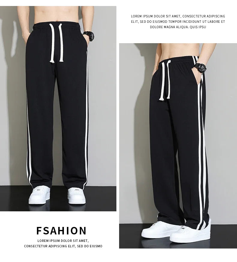 Summer New Men Sweatpants Joggers Straight Pants Neutral Breathable Loose Outdoor Quick Drying Fabric Striped Casual Trouser