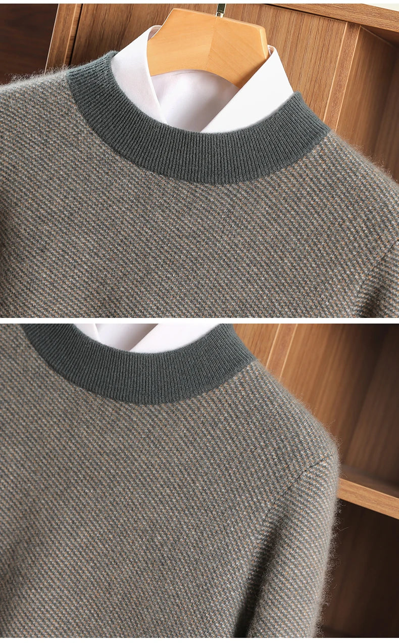 100% pure cashmere men's high-end brand semi-high neck thickened business casual autumn and winter mid-high neck base sweater