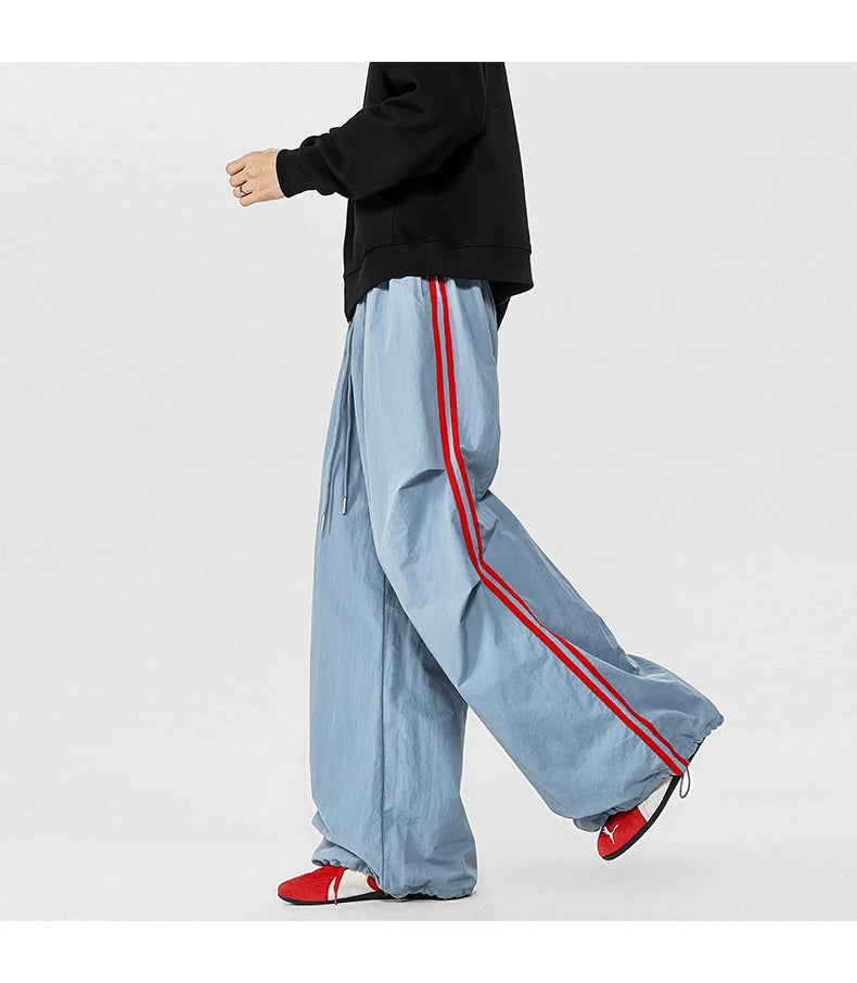 American Striped Quick - Drying Relaxed Pants for Men, Straight - Leg Wide - Leg Cargo Design Streetwear Couple's Work Trousers