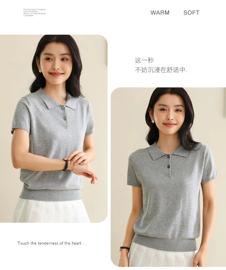 100% Cotton Women POLO Collar Casual Top T-shirt luxury designer clothing woman plus size clearance sale