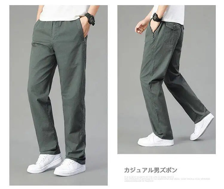 Mens Cotton Pants Spring Summer Sports Casual Pants Cargo Trousers Loose Fit with Zipper Pockets Big Size 5XL