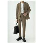 KIDWHXR Men 2-piece Outfit Loose Single-breasted Blazer Male Straight-leg Pant Man Korean Simple Solid Business Casual Suit Set