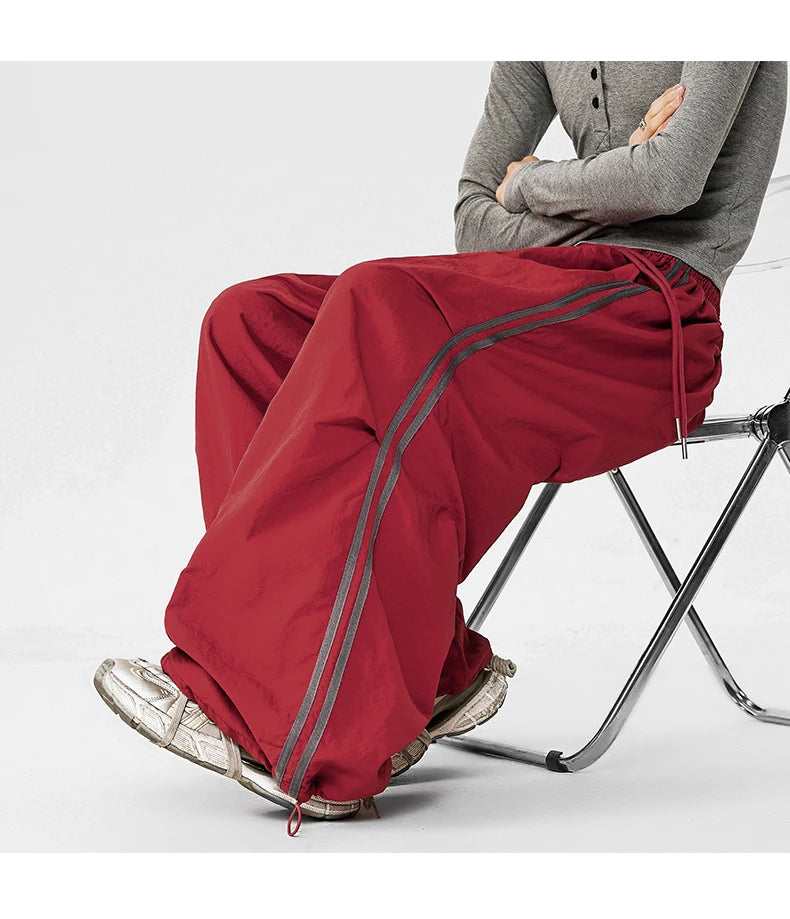 American Striped Quick - Drying Relaxed Pants for Men, Straight - Leg Wide - Leg Cargo Design Streetwear Couple's Work Trousers