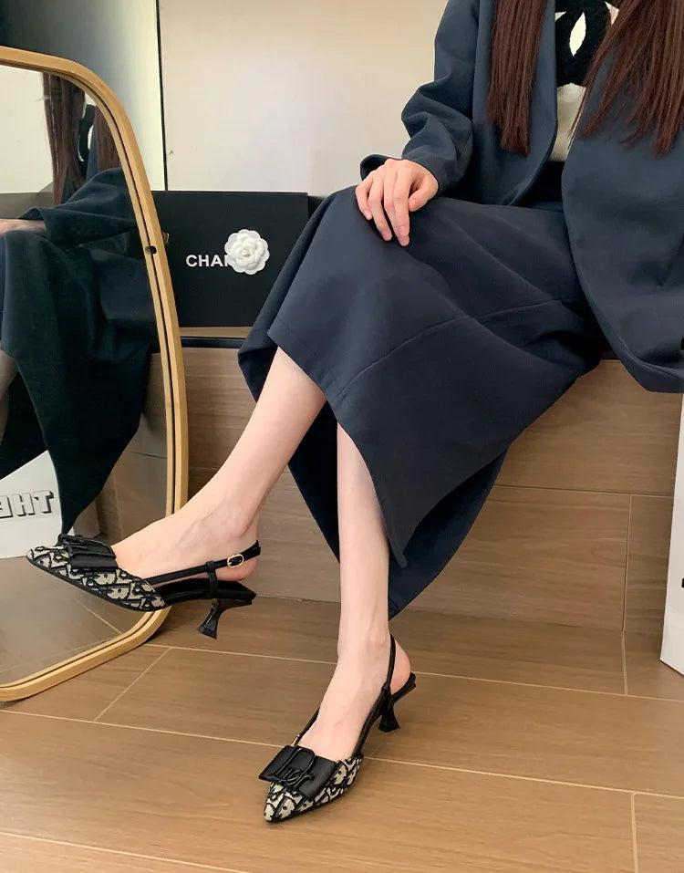 French Style Pointed Toe Backless Heeled Sandals Closed Toe Design Wide Width Plus Size Soft Comfortable High Heel Slip On Shoes