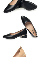 2026 Summer Women's Soft Leather Chunky Heel Pumps  Pointed Toe Low Heel Office Shoes White Work Dress Shoes Size 35-41
