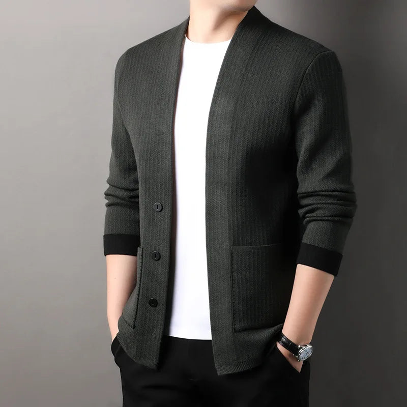 Solid Color Men's Knitted Cardigan Spring Autumn New Fashion Casual Wearable Sweater Middle-aged Coat