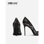 Black lace high heels for women, 2026 new slim heel pointed sexy versatile French spring and summer breathable single shoes