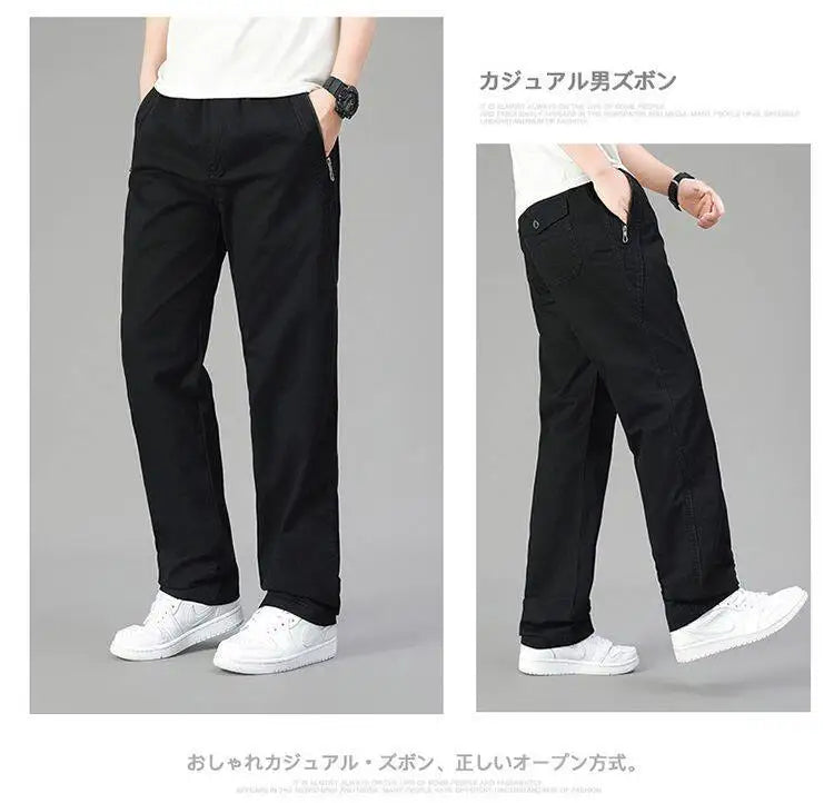 Mens Cotton Pants Spring Summer Sports Casual Pants Cargo Trousers Loose Fit with Zipper Pockets Big Size 5XL